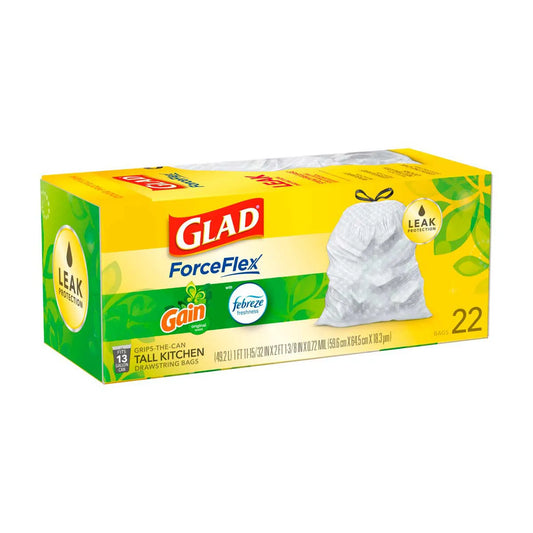 Glad Forceflex Tall 13 Gallon Kitchen Drawstring Trash Bags - Gain Scent With Febreze, 22 Ct
