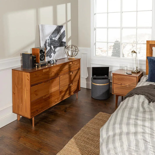 6-Drawer Caramel Mid Century Modern Wood Dresser
