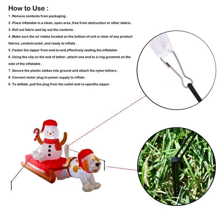 Season's Sled Snowman Cute Dog Inflatable