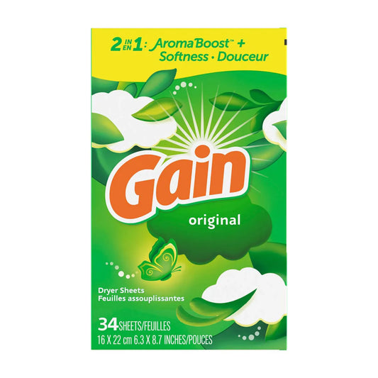 Gain Fabric Softener Dryer Sheets With 2-In-1 Aromaboost Plus Softness - Original Scent, 34 Ct