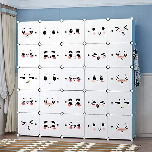 YOZO Cube Storage Organzier Portable Closet Wardrobe Bedroom Dresser (71x14x71 inches) Portable Closet Cube Shelf Armoire Pantry Cabinet, 25 Cubes, Blue 25Cubes Blue