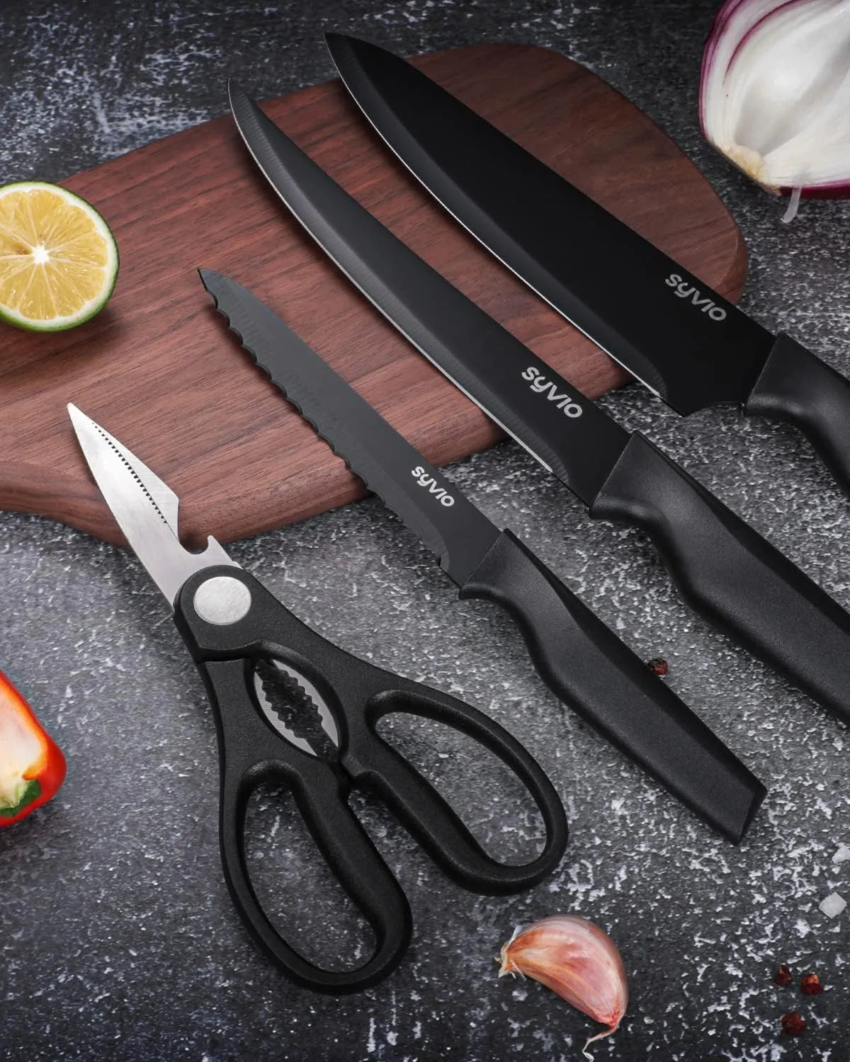 Knife Sets for Kitchen with Block, 14 Piece with Built-in Sharpener for Chopping, Slicing, Dicing&Cutting