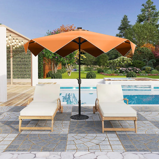 9/10ft Crank Open Patio Umbrella With 24 LED Lights & Ruffles