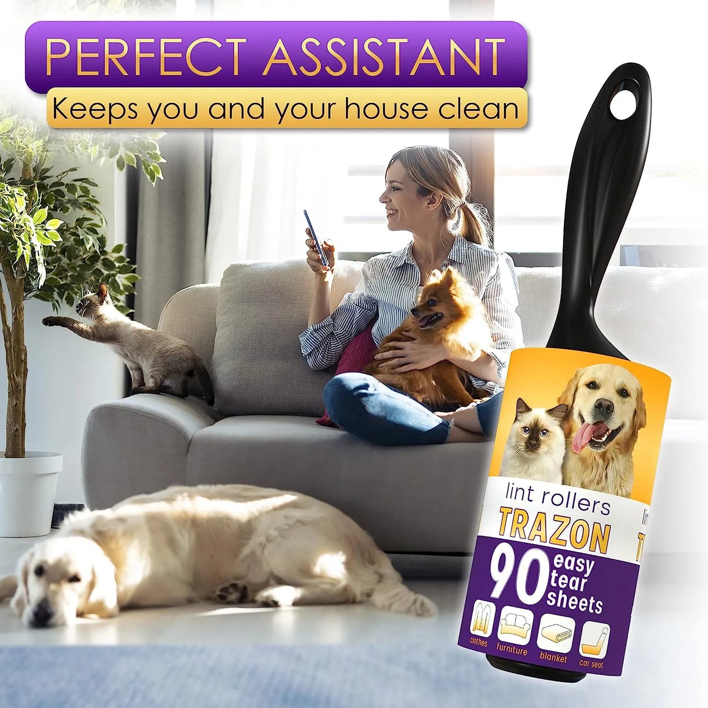 Lint Rollers Value Pack of 450 Sheets / 5 Refills, Sticky Roller, Lint Remover for Dog, Cat, Pet Hair, Lint Rollers for Clothes, Carpet, Couch, Furniture, Car Seats