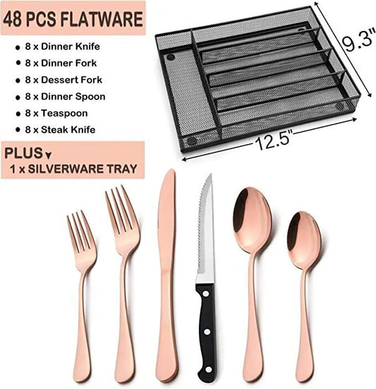 48-Piece Copper and Silverware Set