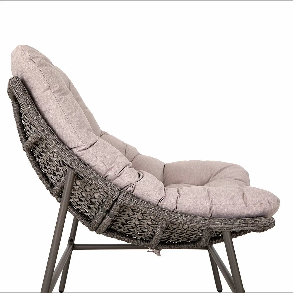 2-Piece Rattan Papasan Lounge Chair with Thick Cushions