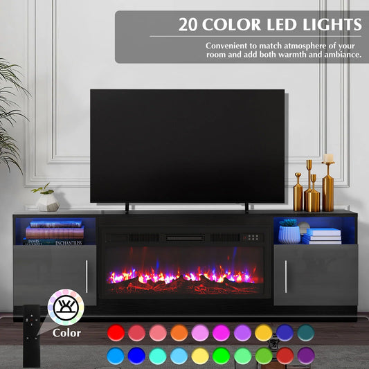 Decorative Modern 70" TV Stand with 36" Insert Electric Fireplace