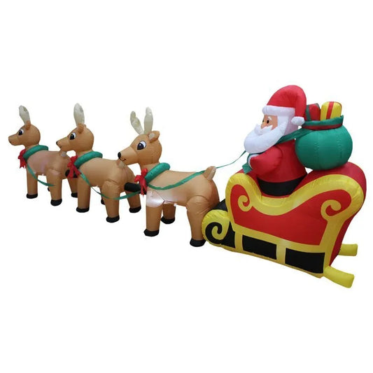 Christmas Santa Claus on Sleigh with Three Reindeer Inflatable