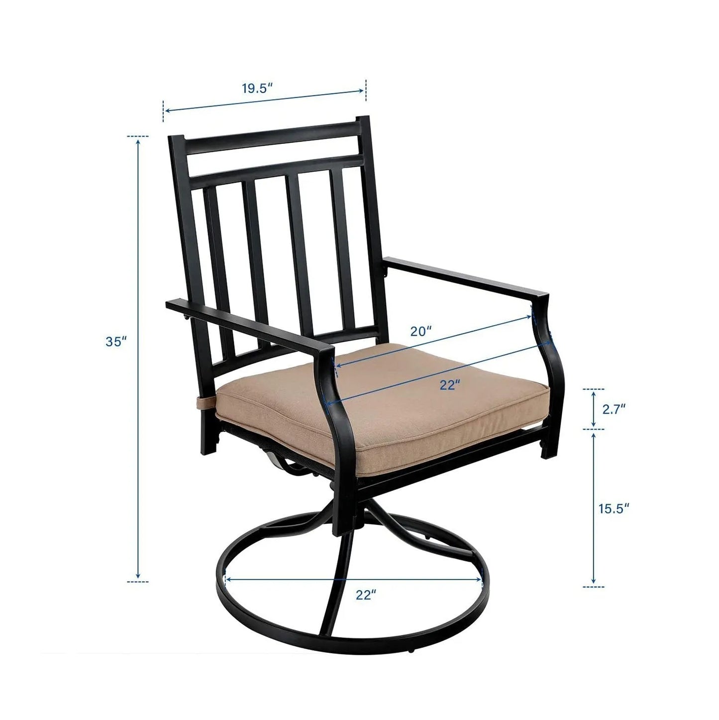 5-Piece Patio Fire Pit Set Steel Swivel Chairs With Cushions & 50,000BTU Square Fire Pit Table