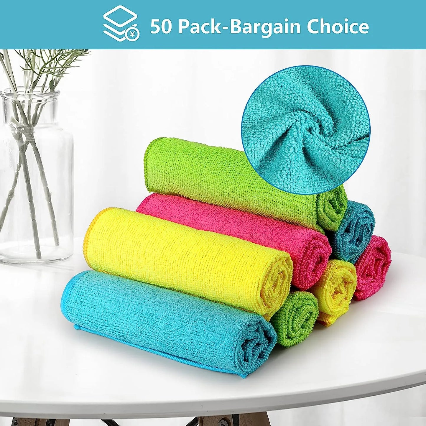 HOMEXCEL Microfiber Cleaning Cloth,12 Pack Cleaning Rag,Cleaning Towels with 4 Color Assorted,11.5"X11.5"(Green/Blue/Yellow/Pink)