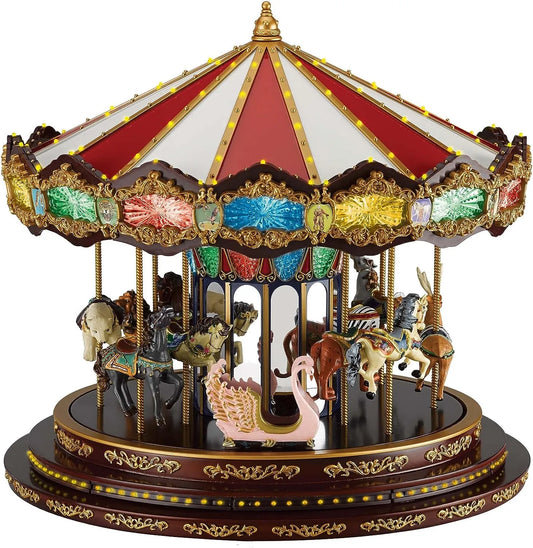 Mr. Christmas Marquee Deluxe Carousel Musical Animated Indoor Christmas Decoration, 15 Inch, Multi-Color