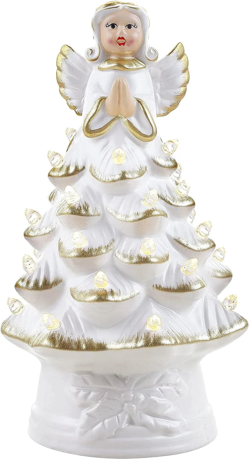 Mr. Christmas Nostalgic Ceramic Christmas Tree with LED, 14 Inches, Santa & Reindeer