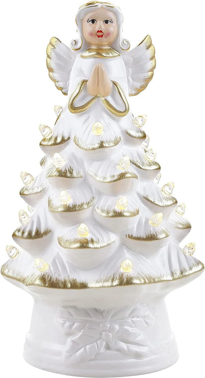 Mr. Christmas Nostalgic Ceramic Christmas Tree with LED, 14 Inches, Santa & Reindeer