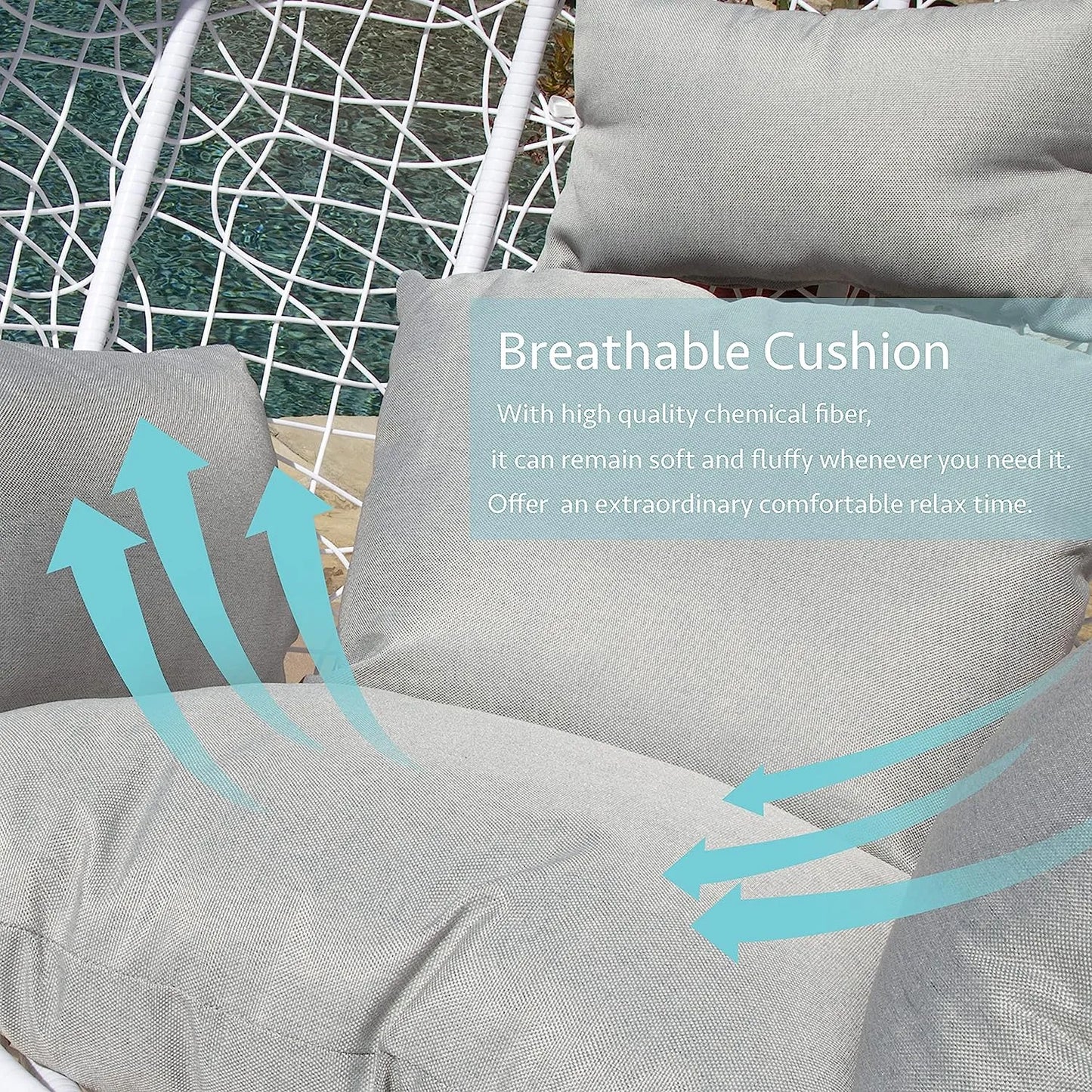 J.M.Deco Porch Swing Chair with Stand, Cushion & Pillow, Goldden Egg Rattan Wicker Swing Hanging Chair, Hammock Chair for Indoor, Outdoor, Garden, Backyard & Patio