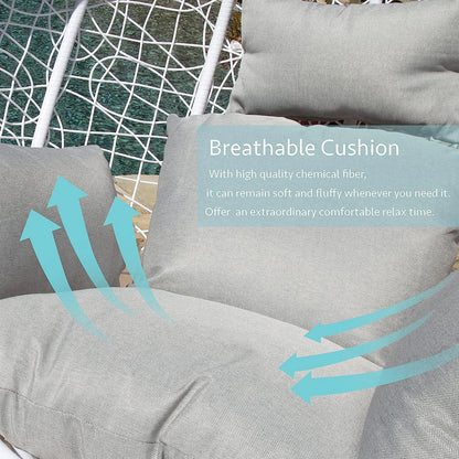 J.M.Deco Porch Swing Chair with Stand, Cushion & Pillow, Goldden Egg Rattan Wicker Swing Hanging Chair, Hammock Chair for Indoor, Outdoor, Garden, Backyard & Patio