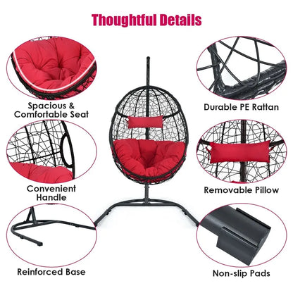 Outdoor Hanging Egg Chair Swing Hammock Chair Set with Stand & Cushion