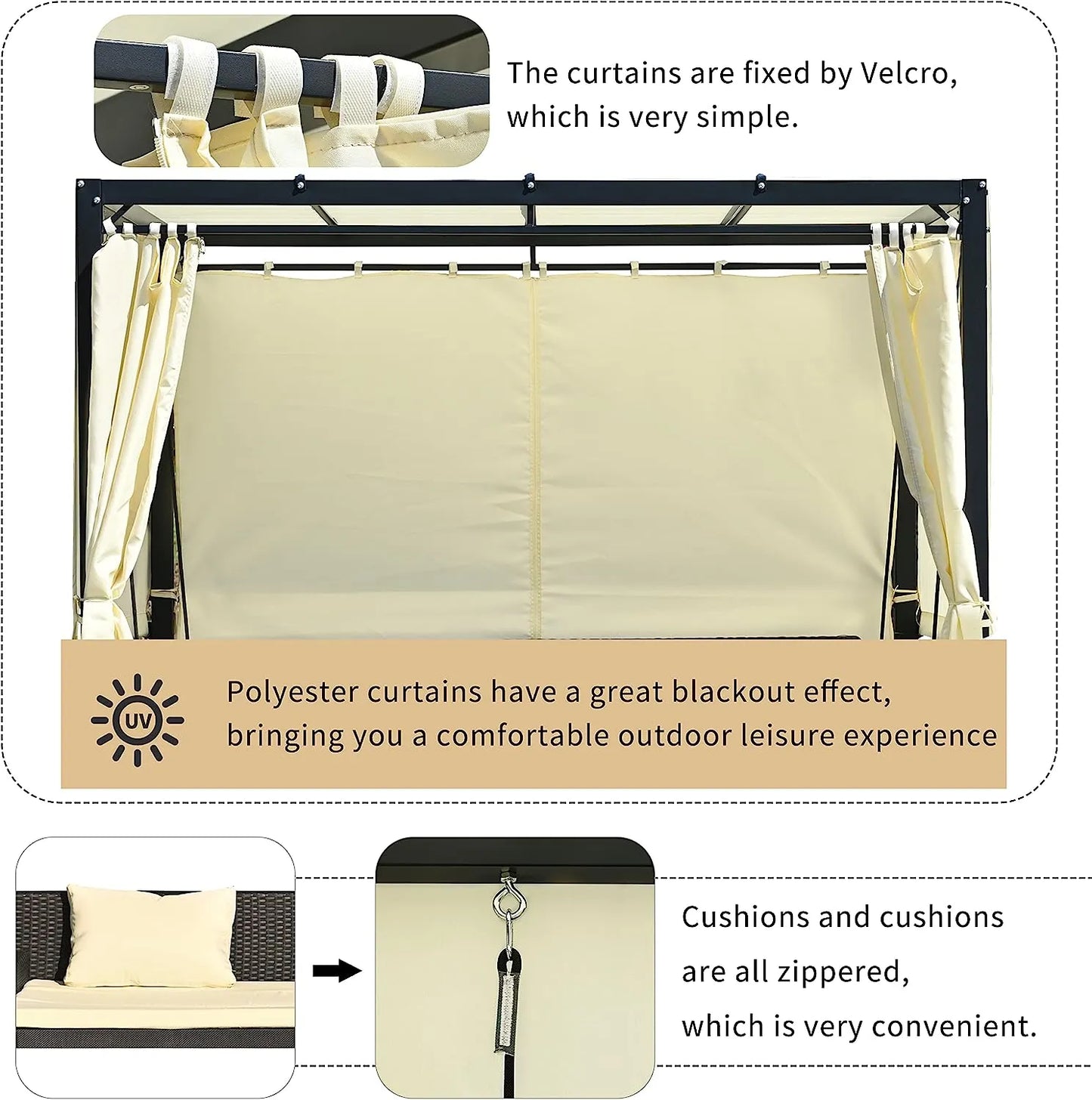 Merax 3-Seat Patio Swing Bed,Outdoor Porch Chair with Adjustable Canopy and Durable Steel Frame for Patio, Garden, Poolside Dark Grey