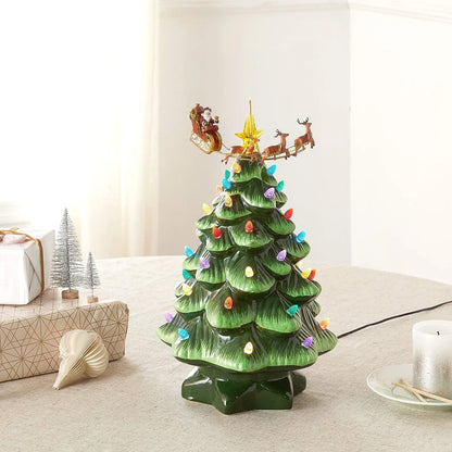 Mr. Christmas Nostalgic Ceramic Christmas Tree with LED, 14 Inches, Santa & Reindeer