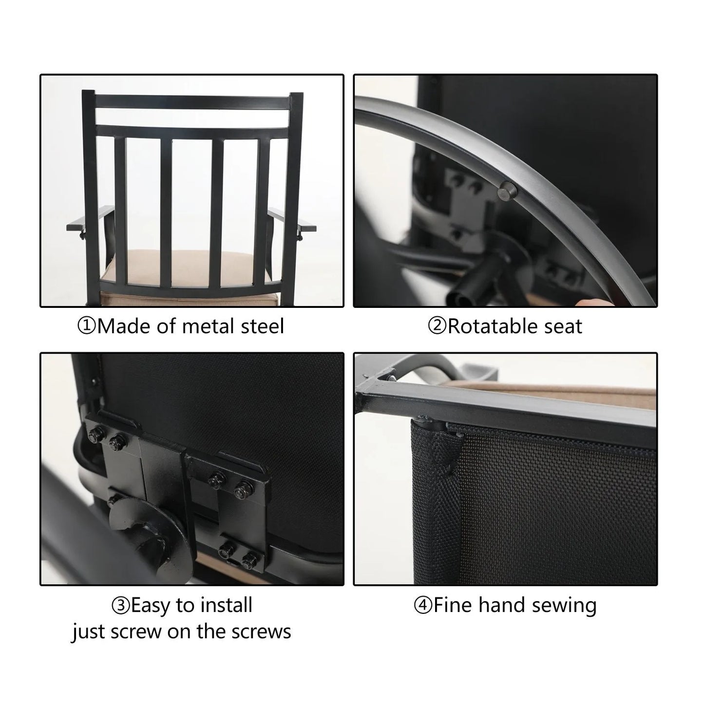 5-Piece Patio Fire Pit Set Steel Swivel Chairs With Cushions & 50,000BTU Square Fire Pit Table