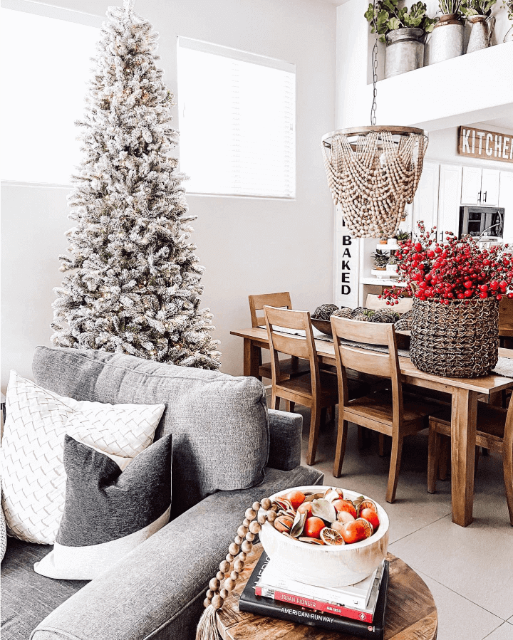 7.5' King Flock® Slim Artificial Christmas Tree with 650 Warm White LED Lights