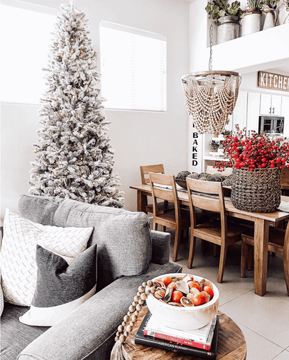 7.5' King Flock® Slim Artificial Christmas Tree with 650 Warm White LED Lights