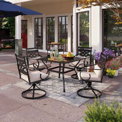 5-Piece Outdoor Dining Set 4 Swivel Steel Chairs and Square Table