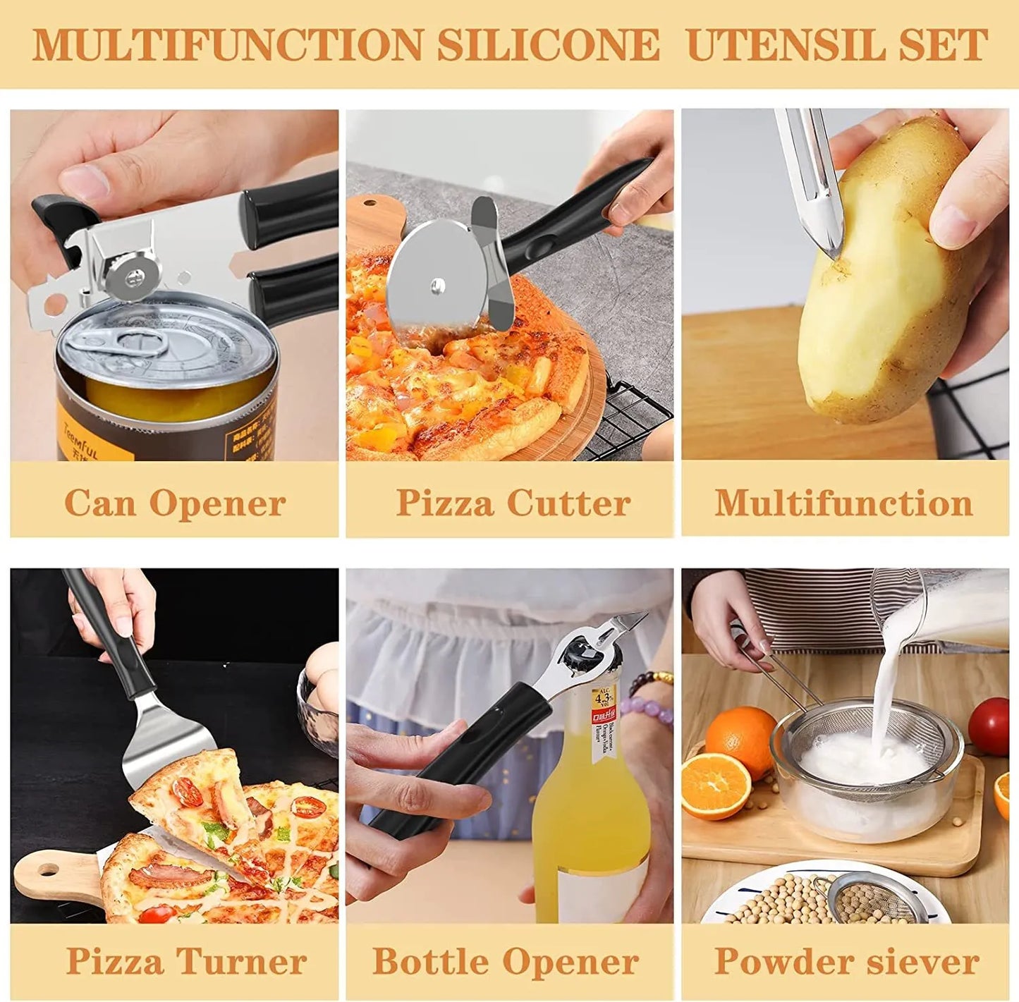 Silicone cooking tool set, chef 43 pieces heat-resistant kitchen tools