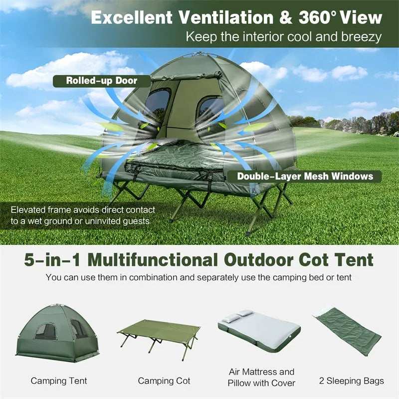 Camping Tent Combo with Air Mattress Sleeping Bag