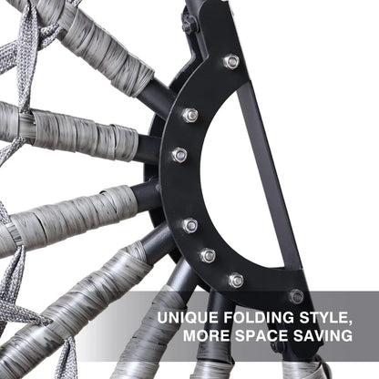 PRIVATE GARDEN Large Hanging Egg Chair with Stand Upgraded Wicker Egg Swing Chair Outdoor Indoor PE Rattan Hanging Chair with Grey Comfort Cushion Heavy Duty C-Stand