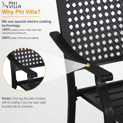 Outdoor Fixed Steel Dining Chairs with Bullseye Flower Pattern - Set of 2