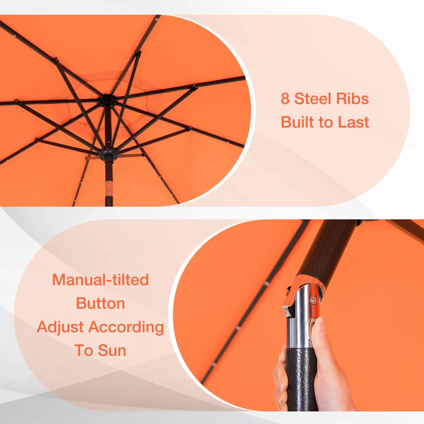 9/10ft Crank Open Patio Umbrella With 24 LED Lights & Ruffles