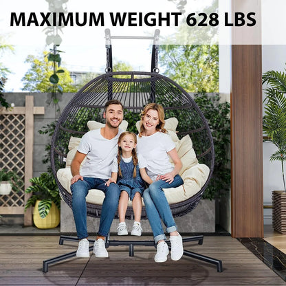 JOYBASE Hanging Egg Chair with Stand, Outdoor Wicker Rattan Egg Swing Chair with Stand and Cushion for Indoor Outdoor Bedroom Patio Garden (Grey/Black)