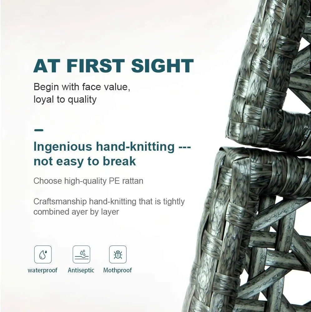 JOYBASE Hanging Egg Chair with Stand, Outdoor Wicker Rattan Egg Swing Chair with Stand and Cushion for Indoor Outdoor Bedroom Patio Garden (Grey/Black)