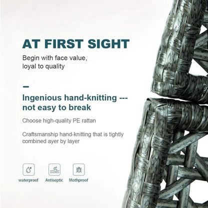 JOYBASE Hanging Egg Chair with Stand, Outdoor Wicker Rattan Egg Swing Chair with Stand and Cushion for Indoor Outdoor Bedroom Patio Garden (Grey/Black)