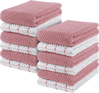 Kitchen Towels [12 Pack], 15 x 25 Inches, 100% Ring Spun Cotton Super Soft and Absorbent Linen Dish Towels, Tea Towels and Bar Towels Set (Black)