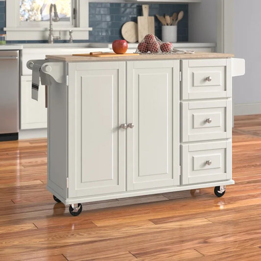 Kuhnhenn 53.5'' Wide Rolling Kitchen Cart with Solid Wood Top