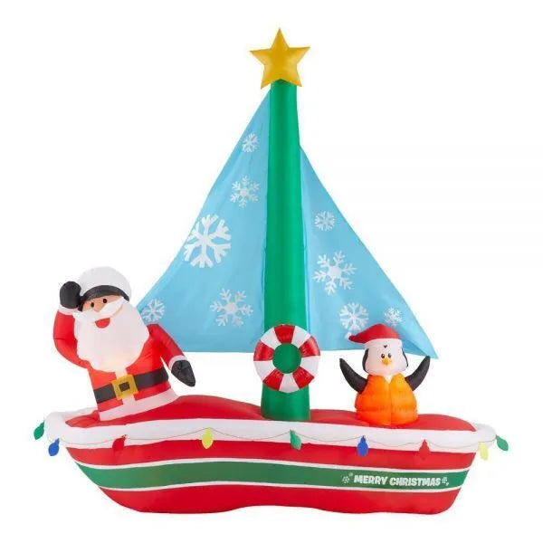 7 ft pre lit led inflatable santa in sailboat scene