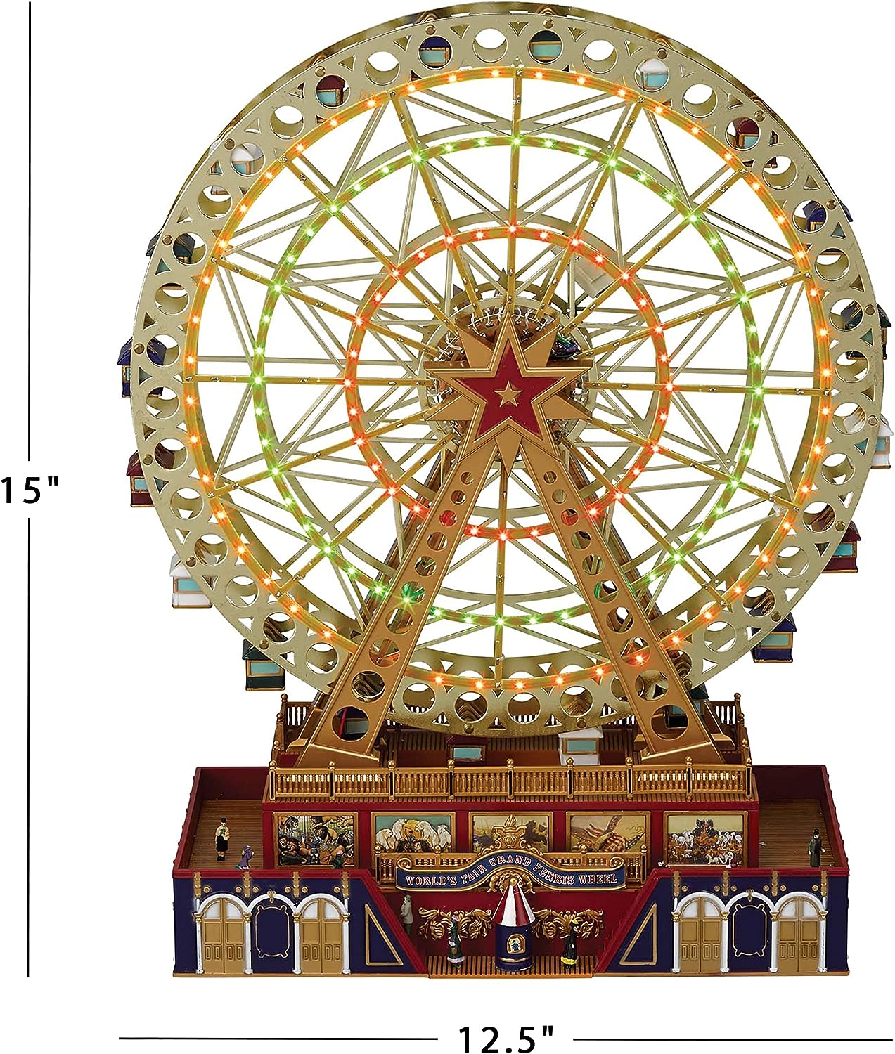 Mr. Christmas World's Fair Grand Ferris Wheel Musical Animated Indoor Christmas Decoration, 15 Inch, Gold