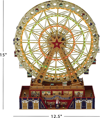 Mr. Christmas World's Fair Grand Ferris Wheel Musical Animated Indoor Christmas Decoration, 15 Inch, Gold