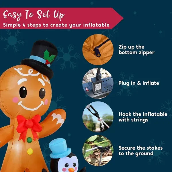 6ft Tall LED Gingerbread with Penguin Decoration