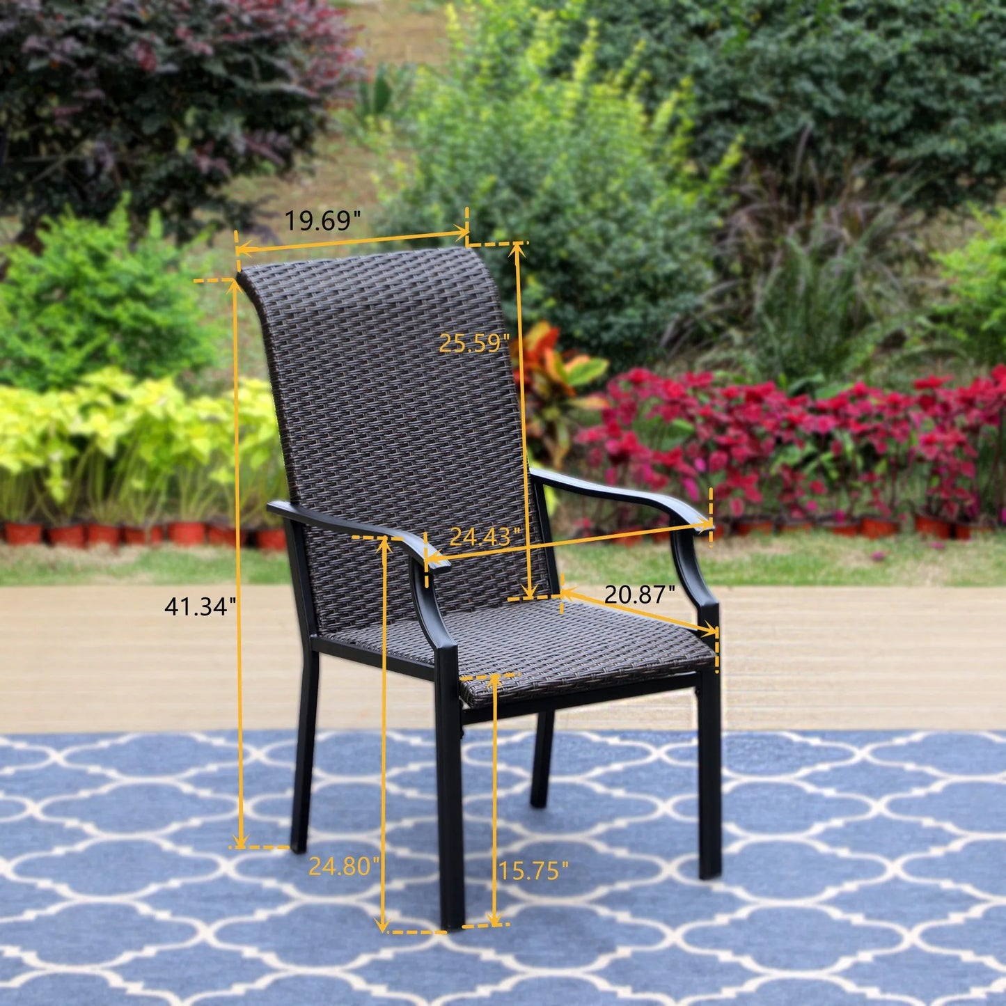 Rattan Metal Patio Dining Chairs, Set of 2