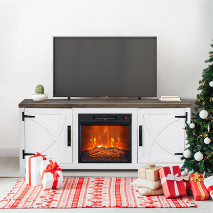 58" Farmhouse TV Stand with 18" Insert Electric Fireplace for Living Room
