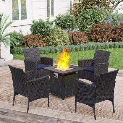 5-Piece Patio Fire Pit Set Rattan Dining Chairs & 50,000BTU Square Fire Pit Table