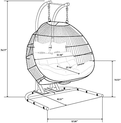 Hanging Egg Chair with Stand, 2 Person Heavy Duty Hanging Wicker Rattan Swing Chair Basket Hammock Nest Chair Seat for Indoor Outdoor Patio Lounger Swinging Loveseat (Beige)