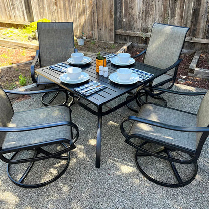 5-Piece Patio Dining Set 4 Textilene Swivel Chairs & Metal Steel Table