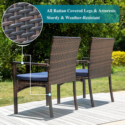 5-Piece Patio Fire Pit Set Rattan Dining Chairs & 50,000BTU Square Fire Pit Table
