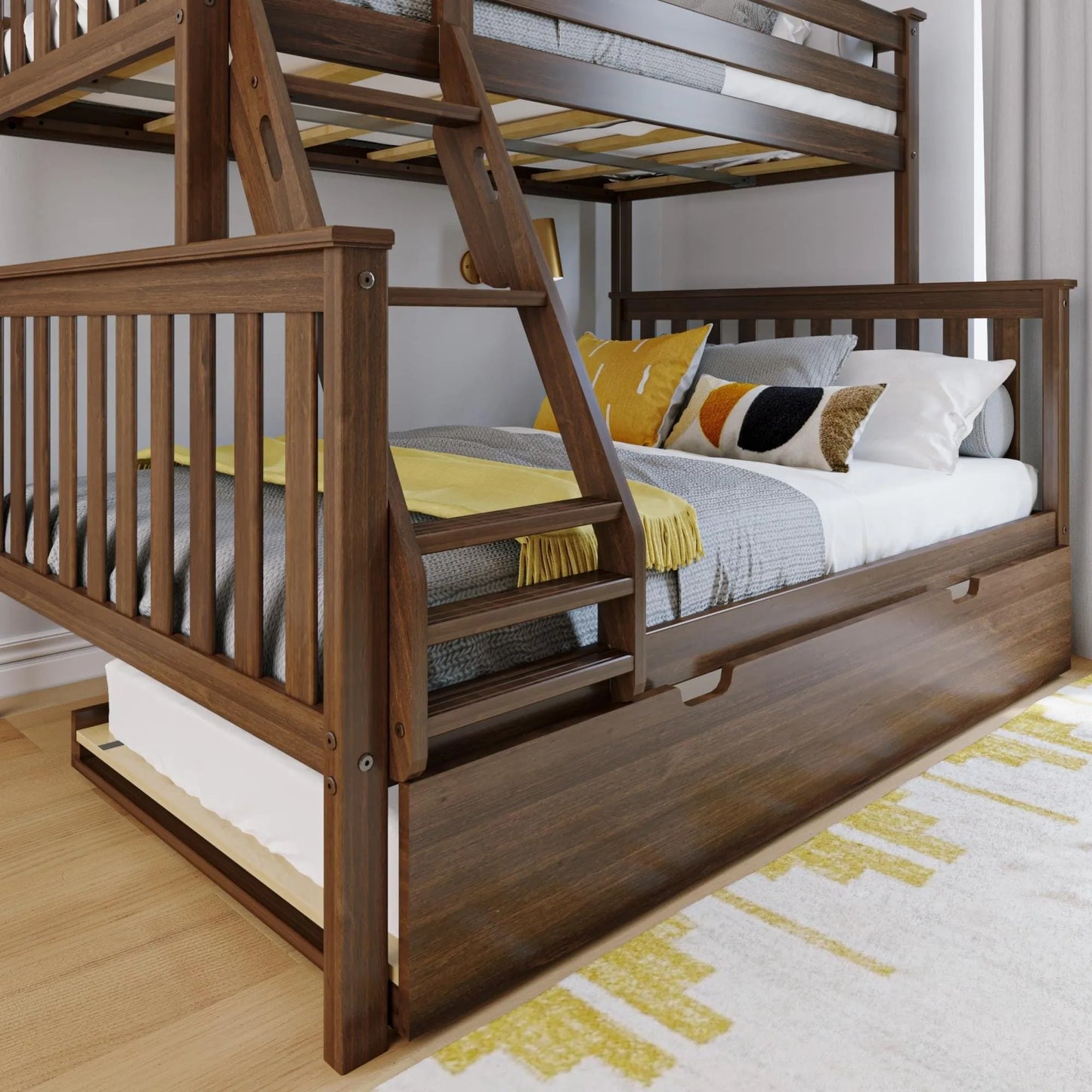&#127876;Store Closing Sale&#128150;Kids Solid Wood Twin-Over-Full Bunk Bed + Trundle Bed