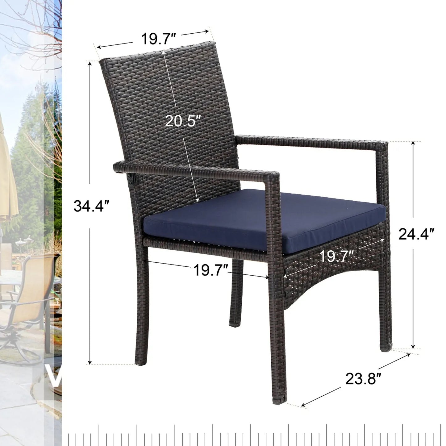 6 Piece Outdoor Dining Set with Acacia Wood Table & Wooden Bench and 4 Cushioned Rattan Wicker Chairs