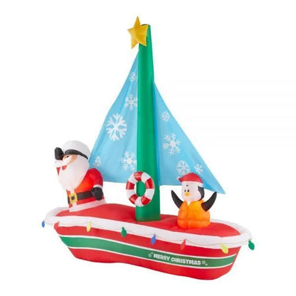 7 ft pre lit led inflatable santa in sailboat scene