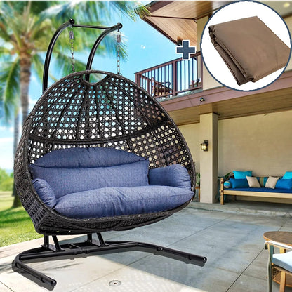 JOYBASE Hanging Egg Chair with Stand, Outdoor Wicker Rattan Egg Swing Chair with Stand and Cushion for Indoor Outdoor Bedroom Patio Garden (Grey/Black)